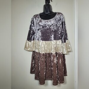 Indigo Soul Crushed Velvet Long Sleeve Baby Doll Dress sz L